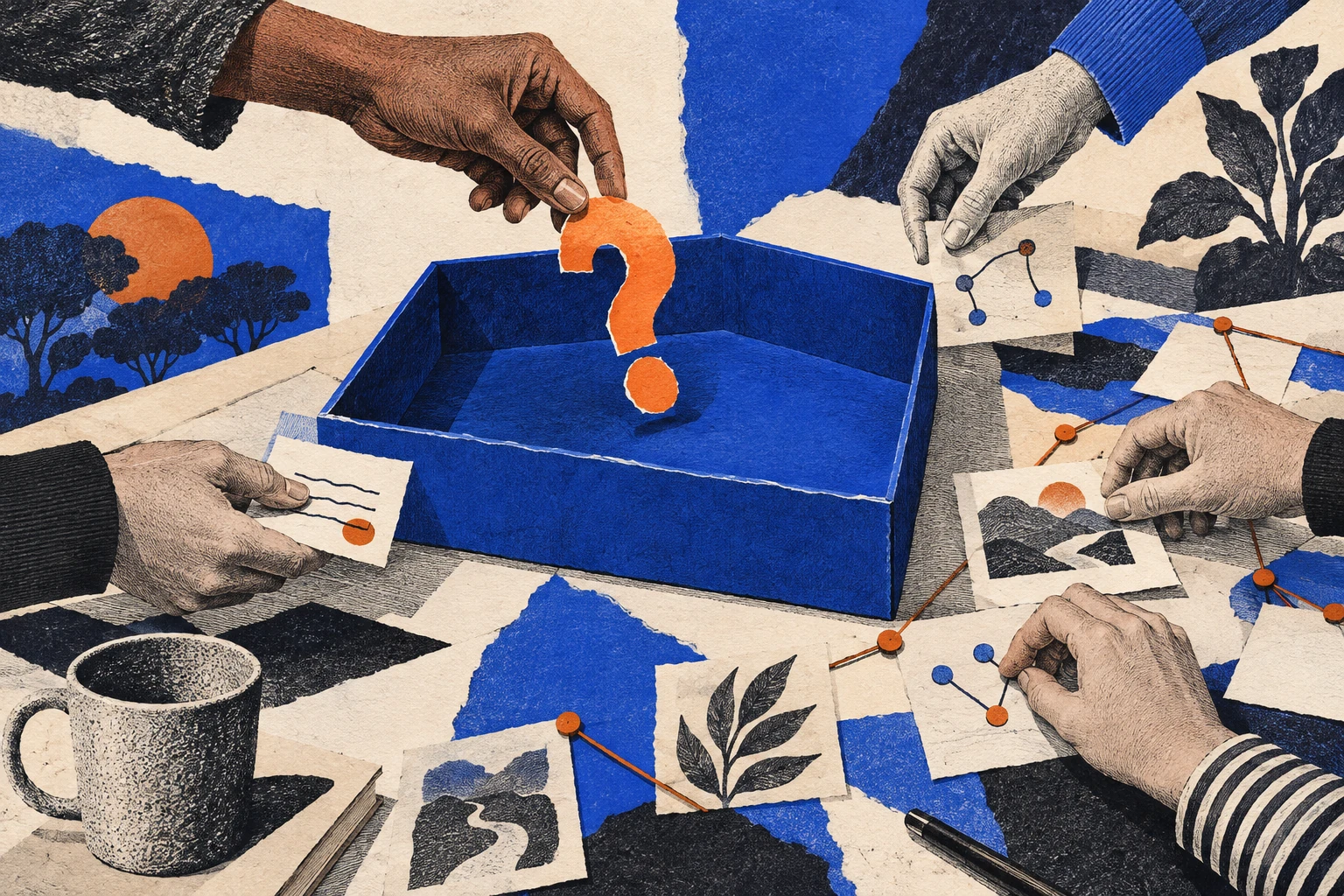 Non-pixel editorial illustration of people passing a clear message through an open organizational doorway.