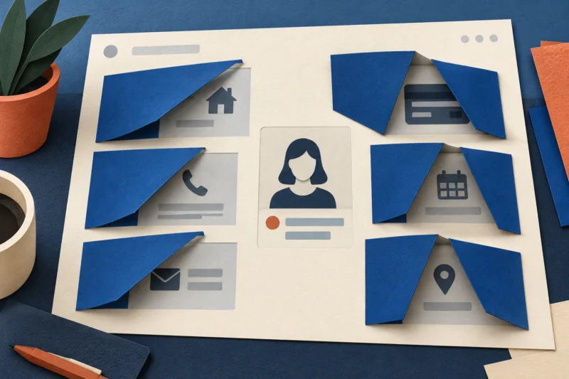 Cream and cobalt screenshot sheet with private details folded inward while the relevant evidence remains visible.
