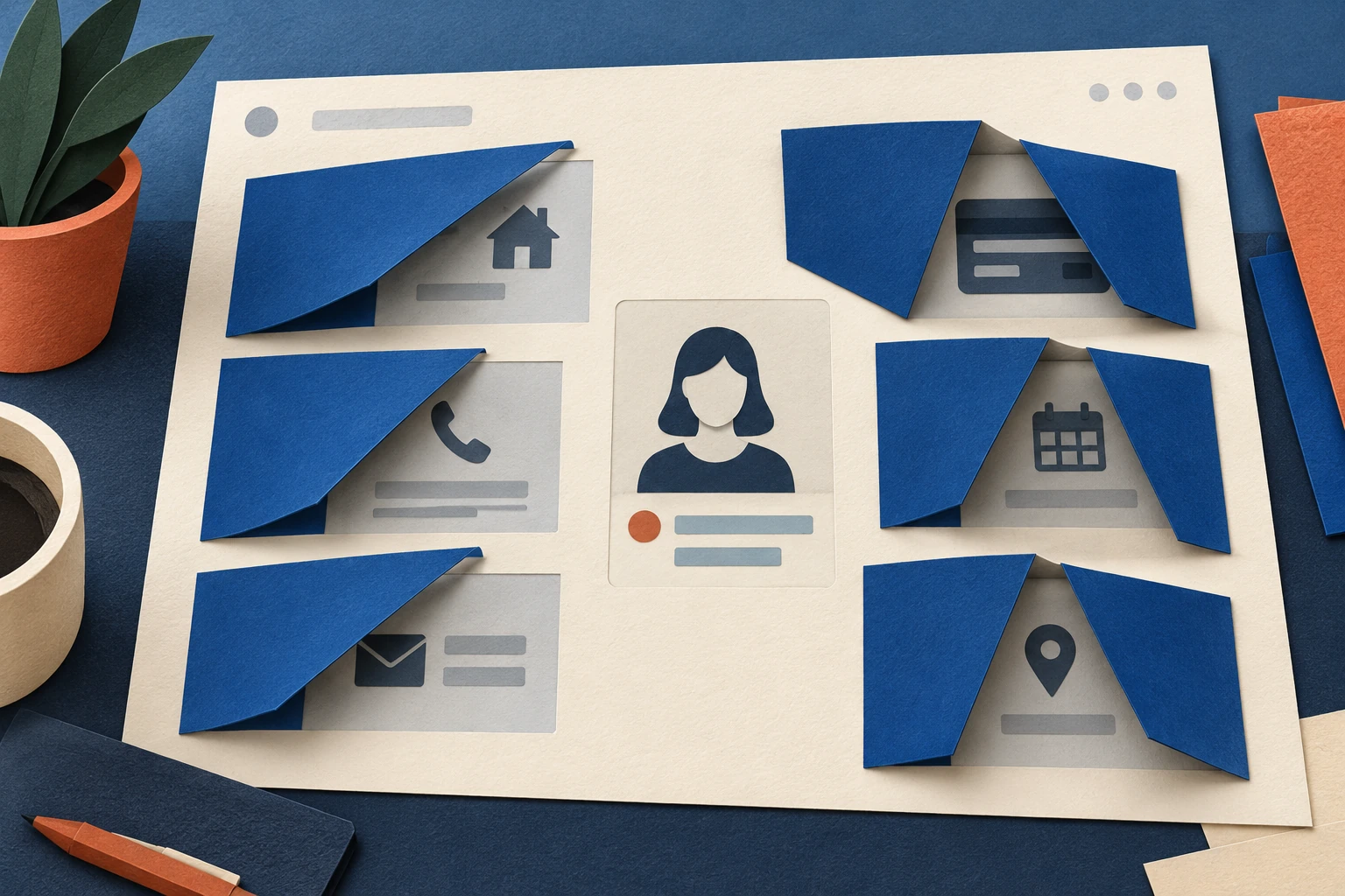 Cream and cobalt screenshot sheet with private details folded inward while the relevant evidence remains visible.